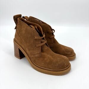 See by Chloe Brown Sueded Leather Bonni Ankle Boots Lace Up Size EU 37.5 US 7.5
